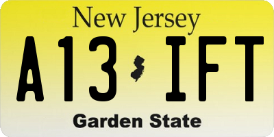 NJ license plate A13IFT