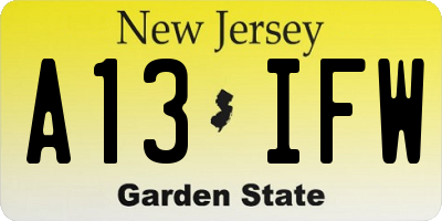 NJ license plate A13IFW