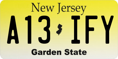 NJ license plate A13IFY