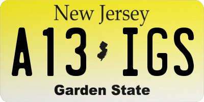 NJ license plate A13IGS