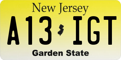 NJ license plate A13IGT