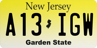 NJ license plate A13IGW