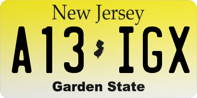 NJ license plate A13IGX
