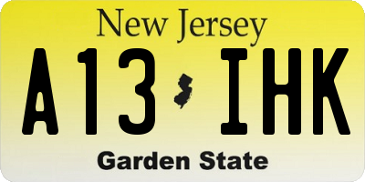 NJ license plate A13IHK