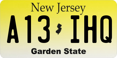 NJ license plate A13IHQ