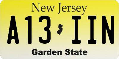 NJ license plate A13IIN