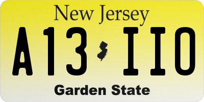 NJ license plate A13IIO