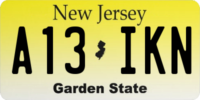 NJ license plate A13IKN