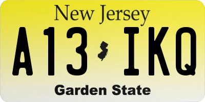 NJ license plate A13IKQ