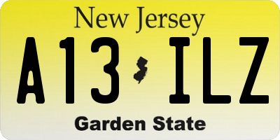 NJ license plate A13ILZ