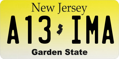 NJ license plate A13IMA