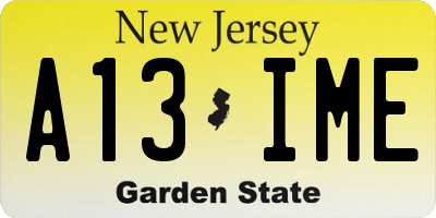 NJ license plate A13IME