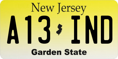 NJ license plate A13IND