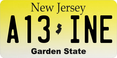 NJ license plate A13INE
