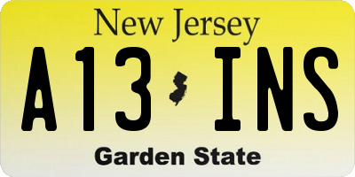 NJ license plate A13INS