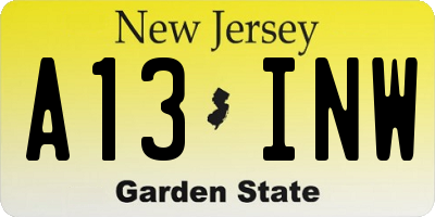 NJ license plate A13INW