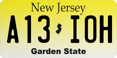NJ license plate A13IOH