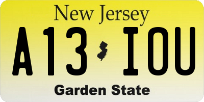 NJ license plate A13IOU