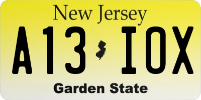 NJ license plate A13IOX