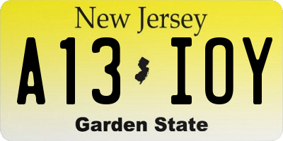 NJ license plate A13IOY