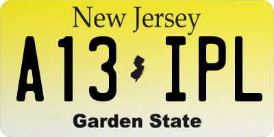 NJ license plate A13IPL