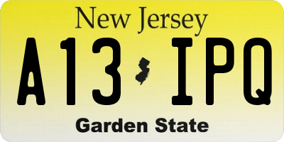 NJ license plate A13IPQ