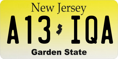 NJ license plate A13IQA