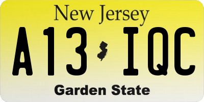 NJ license plate A13IQC