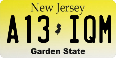 NJ license plate A13IQM