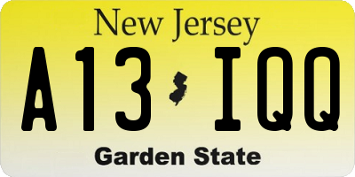 NJ license plate A13IQQ