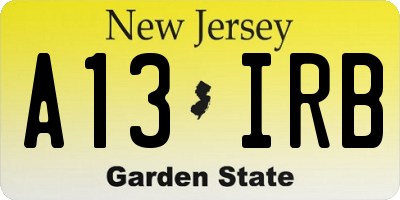 NJ license plate A13IRB