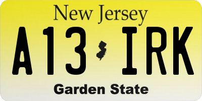 NJ license plate A13IRK