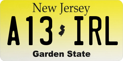 NJ license plate A13IRL