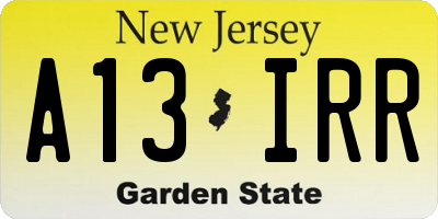 NJ license plate A13IRR