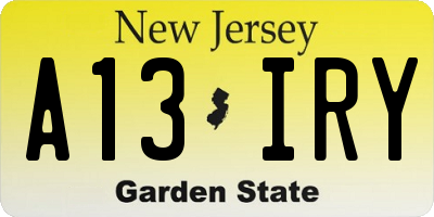 NJ license plate A13IRY