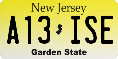 NJ license plate A13ISE