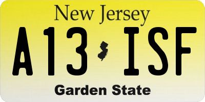 NJ license plate A13ISF