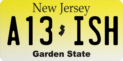 NJ license plate A13ISH