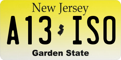 NJ license plate A13ISO