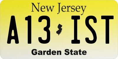 NJ license plate A13IST