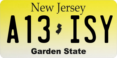 NJ license plate A13ISY