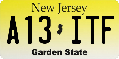 NJ license plate A13ITF