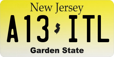 NJ license plate A13ITL