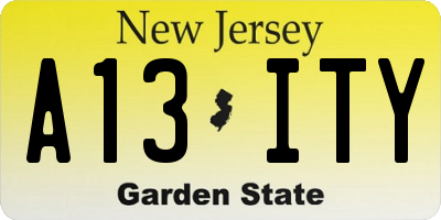 NJ license plate A13ITY