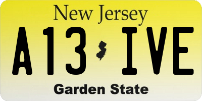 NJ license plate A13IVE