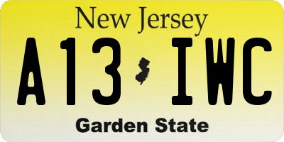 NJ license plate A13IWC