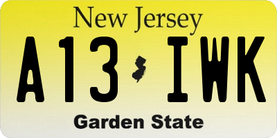 NJ license plate A13IWK