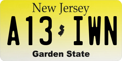 NJ license plate A13IWN