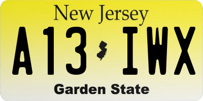NJ license plate A13IWX