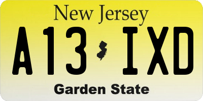 NJ license plate A13IXD